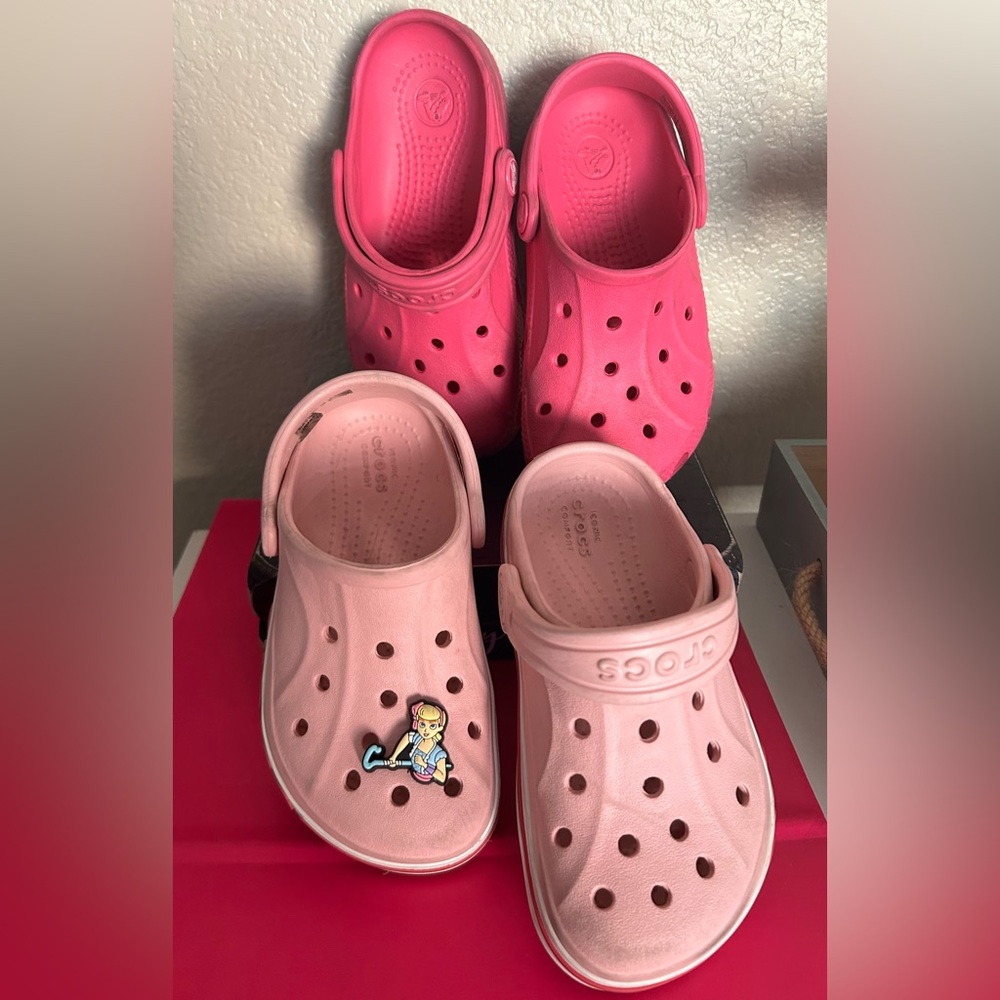 CROCS  bundle of 2 kids hot Pink and pink Sandals size 9-10/11